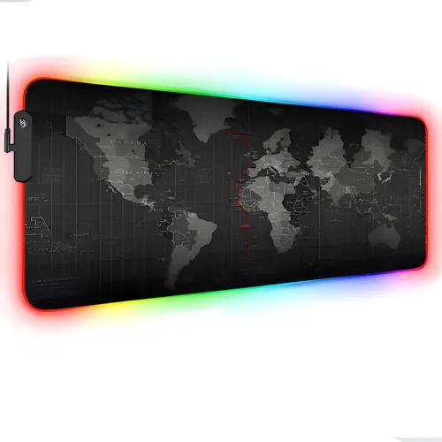 Mousepad Gamer Mapa Mundo Grande Com Led Rgb 11 Efeitos Aportex 80×30 Cm