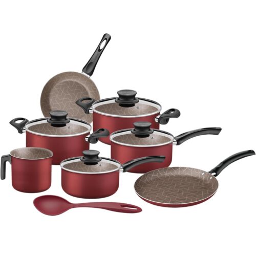 Jogo de Panelas Tramontina Paris Texture Alumínio Vermelho 7 Peças + Colher