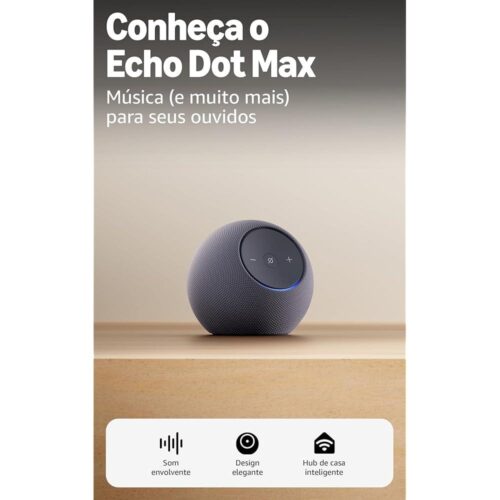 Apresentamos o Amazon Echo Dot Max (Geração mais recente), smart speaker com Alexa, som envolvente e hub de casa inteligente integrado, ideal para sua sala de estar, Cor Grafite