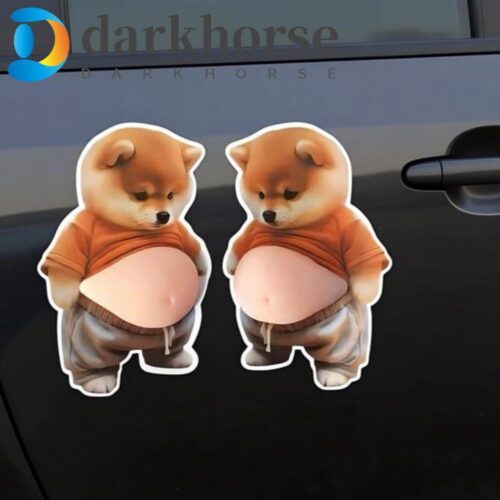 DARKHORSE 3D Adesivo De Gato De Barriga Macia , Decoração De Capa De Telefone De Cachorro Inu À Prova D’água Espremida ,