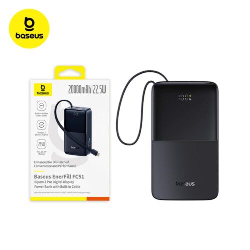 PowerBank Baseus Bipow2 Pro 20000mAh 22.5W com Cabo Integrado e Display Digital EnerFill FC51