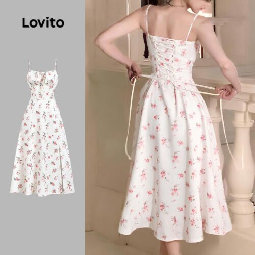 Lovito Elegante Vestido com Amarração Nas Costas Floral Casamento Evangélico Feminino para Primavera/Verão LBL33050