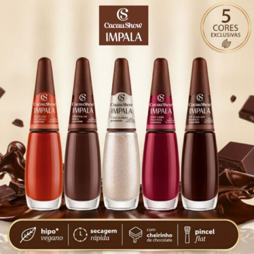 Esmalte Impala Nova Coleção Cacau Show Kit 5 Cores com Cheirinho de Chocolate Unhas Inverno