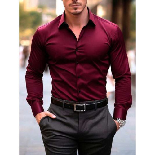 Camisa Social de Manga Longa Simples para Homens – Tamanho XXL